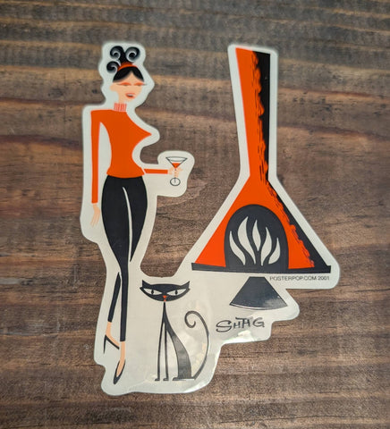 SHAG MOD GIRL FIREPLACE  STICKER