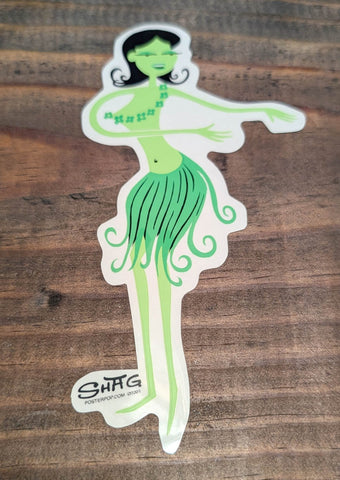 SHAG HULA GIRL GREEN STICKER