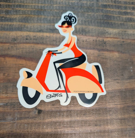 SHAG SCOOTER GIRL RED  STICKER