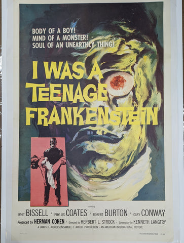 I WAS A TEENAGWE FRANKENSTEIN   - ROLLED LINEN BACK - original movie poster